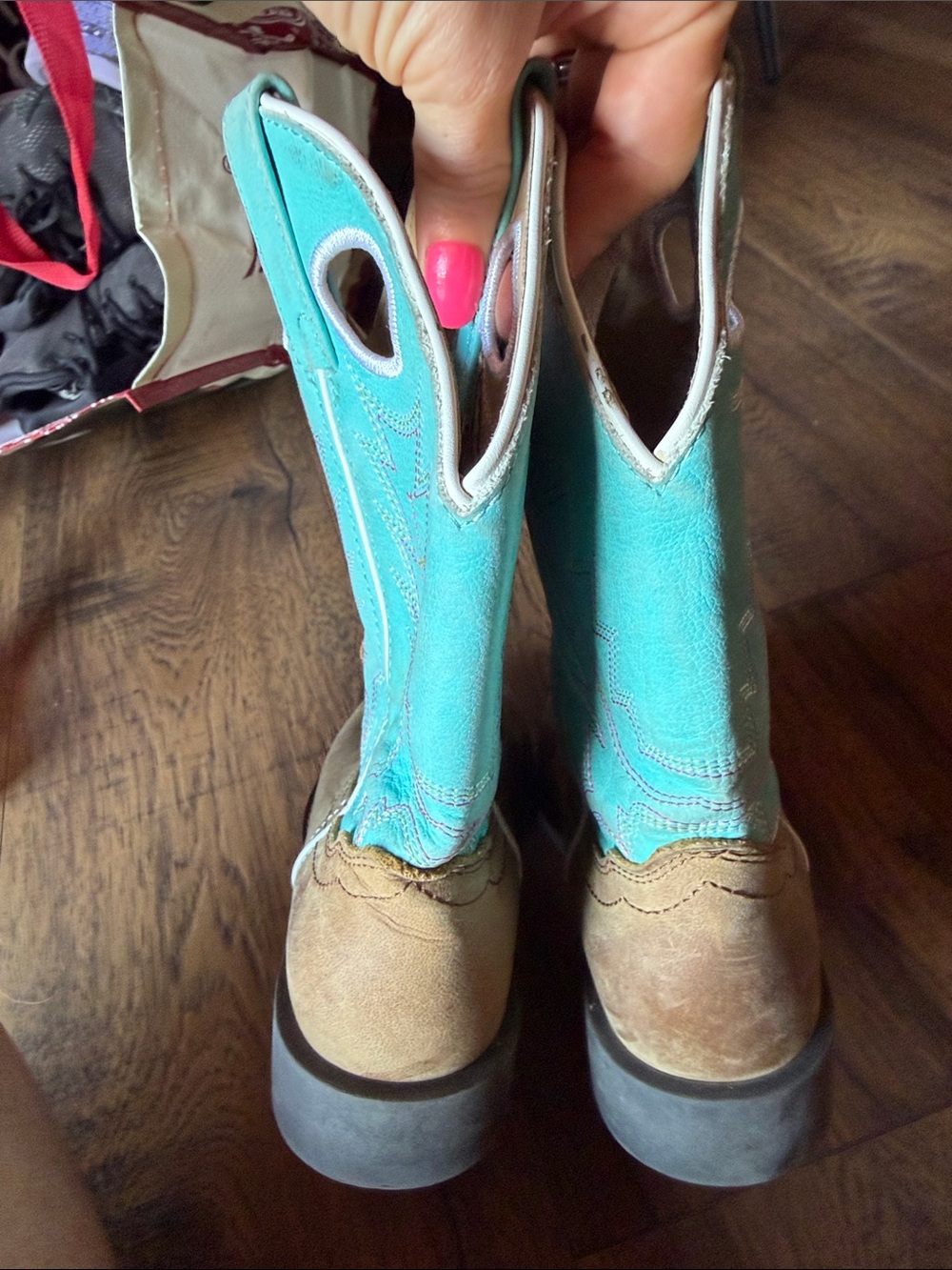 Shyanne Turquoise and Brown Kids Cowboy Boots - Picture 6 of 7